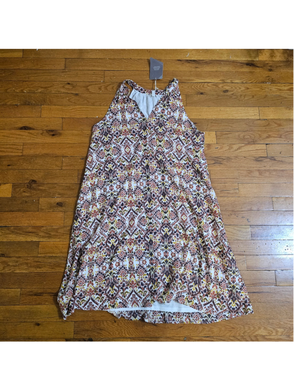 Garnet Hill Brown White Gold Patterned Sleeveless Mini Dress Medium - Picture 2 of 7